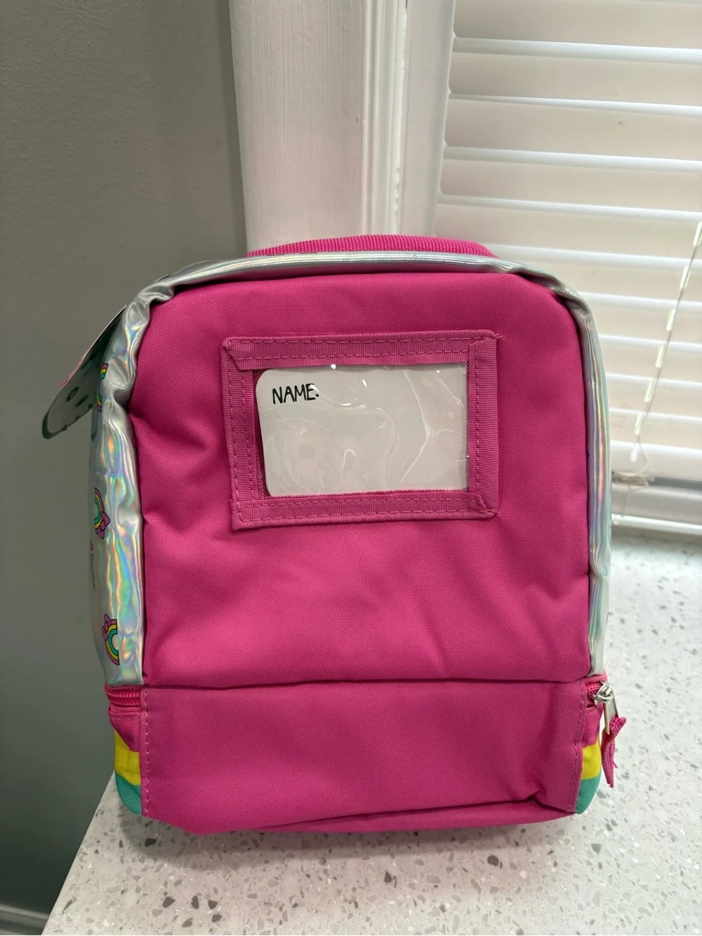 Kids Iridescent Pink Bow Character Lunch Bag